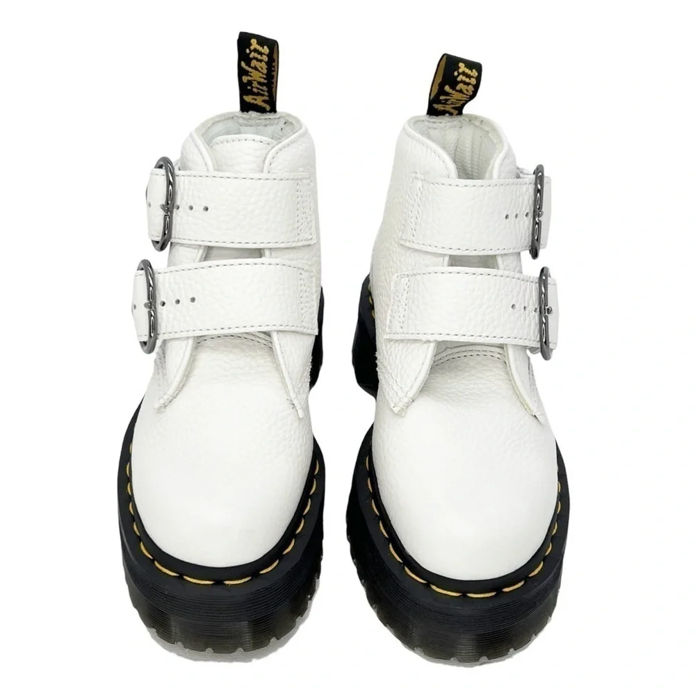 NEW Dr. Martens Devon Heart Platform White Leather Ankle Boots Kid’s Size 4 (36)